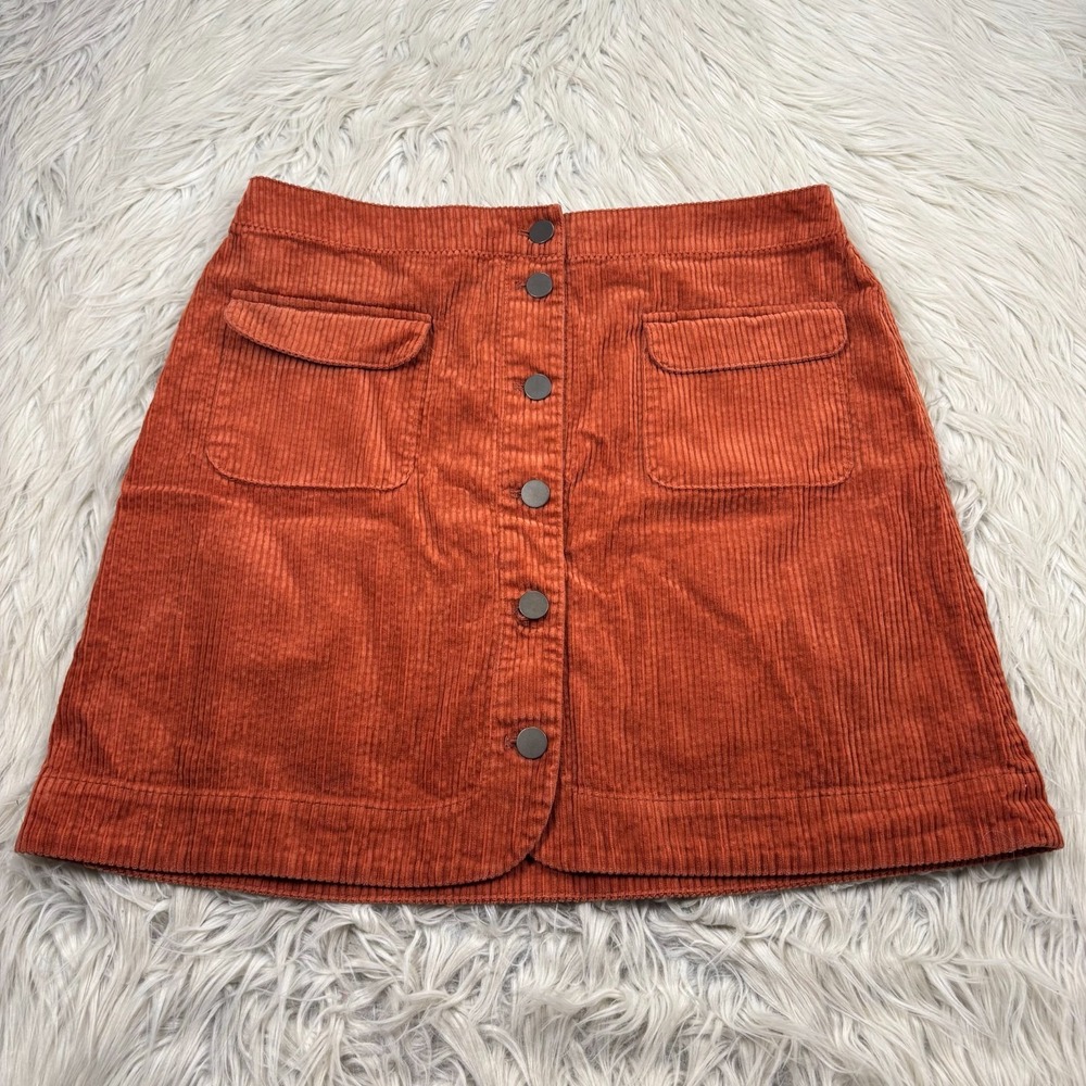 LOFT Women's 12 Orange Corduroy Button Front Mini Skirt Retro Twee Autumn